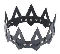 CALFOVERA Corona in Pelle PU Nera Gotica Regolabile Unisex Tiara da Re e Regina Costume Copricapo Fascia Copricapo con Bottone in Lega d'Argento per Halloween Cosplay Compleanno Festa Maschera