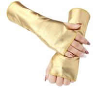 CALFOVERA Guanti Senza Dita in Pelle PU Elasticizzata Color Oro con Mezza Mano Lucidi e Metallizzati Corti da Palcoscenico Stile Rock Stile Punk Gotico per Donne e Ragazze per Feste in Costume di