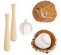 CALFOVERA Kit Mini Guanto da Baseball e Mazzo Morbido in Pelle PU Morbida Guanto da Softball in Legno Set Tema Sportivo da Baseball Decorazione per Casa delle Bambole Pendente in Pelle Charm