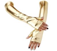 CALFOVERA Manicotti in Pelle PU Color Oro Metallizzato Lucido Lunghi Senza Dita A Mezza Palma Elasticizzati Stile Gotico Rock Punk per Travestimenti per Donne e Ragazze Feste in Costume di Halloween