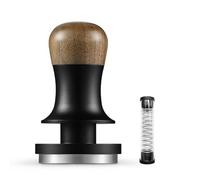 Calibrated Coffee Tamper 30Lbs | Spring Loaded with Constant Pressure | Auto Adjustable Depth & Auto Reset | Flat Base with Sound Feedback | Walnut Handle (Flat base)