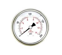 Calibro 2", cassa in acciaio inossidabile, riempimento di liquido, montaggio posteriore, 200 PSI -