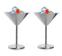 Calice da cocktail in acciaio inox, per vino rosso, champagne, vino Martini, 200 ml, set da 2 (argento)