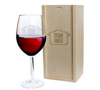 Calice da vino e cassetta personalizzati con nome - modello marchio