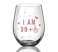 Calice da vino senza stelo per 40° compleanno, bicchiere da vino, regalo per anniversario, bicchiere da vino per uomini e donne, anniversario di matrimonio, 481.9 g (I AM 39+1)