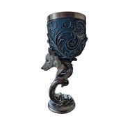 Calice Fantasy Lupo 3D - Coppa da Vino Resina e Acciaio Inox Stile Medievale