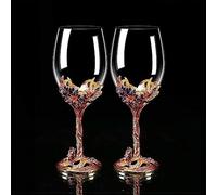 Calici da vino, bicchieri, tazza da vino con fiori dipinti, 2 bicchieri da vino for matrimoni di compleanno, calice da vento rosso smaltato dipinto a mano, bicchieri da vino in vetro senza piombo for