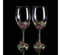 Calici da vino, bicchieri, tazza da vino con fiori dipinti, 2 bicchieri da vino for matrimoni di compleanno, calice da vento rosso smaltato dipinto a mano, bicchieri da vino in vetro senza piombo for