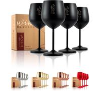 Calici Da Vino in Acciaio Inox - 540 Ml - Neri I Infrangibili, Da Viaggio,Per Ca