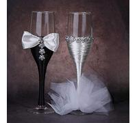 Calici da vino personalizzati da 200 ml, realizzati a mano, per sposi e sposi, per brindisi, regali di nozze, bomboniere, regali di coppia, decorazioni per matrimoni (bianco e nero, D)