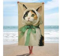 Calico - Asciugamano da spiaggia con gatto che indossa un velo con nastro verde, in microfibra, grande, multiuso, assorbente, per bagno e piscina, 130 x 80 cm