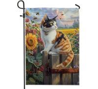 Calico - Bandiera da giardino per gatti, girasoli colorati e api, decorazione estiva per esterni, bandiere in juta double face, per prato e terrazza, 30,5 x 45,7 cm