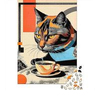 Calico Cat Drinking Coffee 1000 Pezzi Cartolina Premium Set Di Puzzle Sfida Del Gioco Educativo Pacchetto Valore Presente Divertente Idea Regalo 38x26cm/1000pcs
