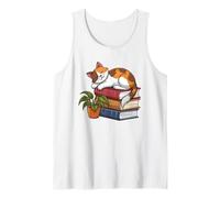 Calico - Gatto che fa un sonnellino sui libri che legge, carino per lettore Canotta