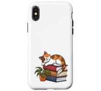 Calico - Gatto che fa un sonnellino sui libri che legge, carino per lettore Custodia per iPhone X/XS