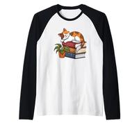 Calico - Gatto che fa un sonnellino sui libri che legge, carino per lettore Maglia con Maniche Raglan