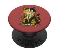 Calico - Luci natalizie aggrovigliate a forma di gatto PopSockets PopGrip Adesivo