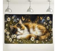 Calico - Sfondo floreale a forma di gatto, design fantasioso per fotografie, accogliente decorazione per interni per interni, decorazione primavera/estate per gli amanti dei gatti, 180 x 109 cm