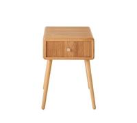 Calicosy - Comodino Ava 1 Cassetto con Facciata Effetto Lame In Legno E Maniglia Dorata - Impiallacciatura Legno E Piedi in Pino Massiccio - L42 x H52 Cm - Design Naturale Elegante
