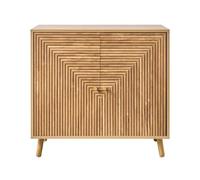 Calicosy - Credenza a 2 ante effetto lame a L - Bottoni dorati e gambe in legno decorazione quercia - Collezione Eden - Mobile portaoggetti - Soggiorno, Sala da pranzo - L 80 x P 39 x H 75 cm
