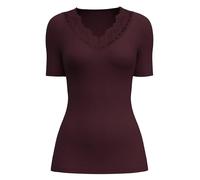 CALIDA Silky Wool Joy Top a Maniche Corte, Nero Ciliegia, 46-48 Donna
