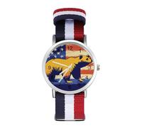 California Bear, orologio da polso al quarzo con bandiera degli Stati Uniti, con numeri arabi, con cinturino regolabile per uomo e donna