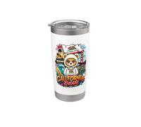 California Bear with Famous Landmarks Illustration Graphic Bicchiere termico in acciaio inox doppia parete
