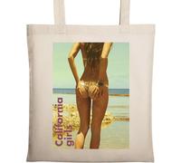 California Girls Beach Style Photo Art Borsa in cotone ecologico naturale beige, Beige, Taglia unica