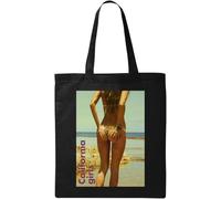 California Girls Beach Style Photo Art Borsa in cotone ecologico naturale nero, Nero , Taglia unica