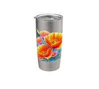 California Papaveri Acquerello Wildflower Vintage Botanico Bicchiere termico in acciaio inox doppia parete