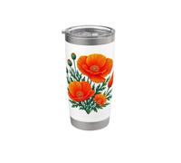 California Papaveri Acquerello Wildflower Vintage Botanico Bicchiere termico in acciaio inox doppia parete