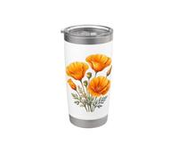 California Papaveri Acquerello Wildflower Vintage Botanico Bicchiere termico in acciaio inox doppia parete