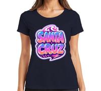 California Retro Surfer Wave Neon - Maglietta da donna, blu navy, XXL