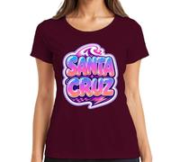 California Retro Surfer Wave Neon - Maglietta da donna, bordeaux, XXL