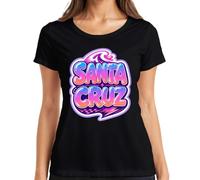 California Retro Surfer Wave Neon - Maglietta da donna, Nero , XXL