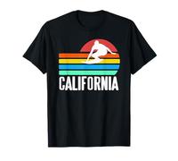 California Surf Tramonto Retro Scena con Onde Maglietta