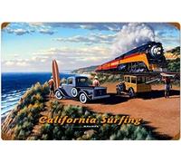 California Surfing Stan Stokes, cartello in metallo vintage con auto da spiaggia, divertente targa in metallo, 20,3 x 30,5 cm