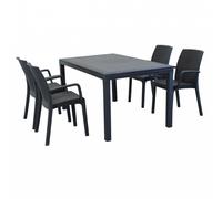 CALIGOLA - set tavolo in alluminio e teak cm 150 x 90 x 74 h con 4 poltrone Alma