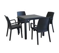 CALIGOLA - set tavolo in alluminio e teak cm 80 x 80 x 74 h con 4 poltrone Alma