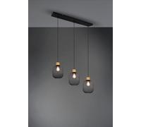 CALIMERO SOSPENSIONE BARRA 3 DIFFUSORI A RETE METALLO NERO CON PARTICOLARE IN LEGNO NATURALE L. 80CM ATTACCO E27