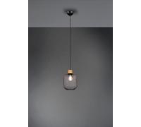 CALIMERO SOSPENSIONE RETE METALLO NERO CON PARTICOLARE IN LEGNO NATURALE D. 18CM 1 LUCE ATTACCO E27
