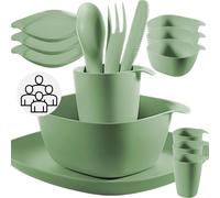 CALIPSO Set di stoviglie da campeggio per 4 persone, in plastica infrangibile, set di stoviglie da campeggio da 12 pezzi, per giardino, stoviglie in plastica, con piatti, ciotola, bicchieri e posate