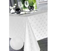 CALITEX Tovaglia resistente alle macchie damascato Scale Bianco - motivo ventagli