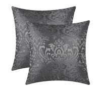 CaliTime Copricuscino Confezione da 2 copertine per cuscini vintage Damasco floreale Shining & Dull Contrast, 45 x 45 cm, grigio scuro