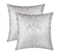 CaliTime Federa per cuscino, confezione da 2 custodie per cuscini, motivo Throw, vintage, damasco floreale Shining & Dull Contrast, 45 x 45 cm, colore: argento grigio