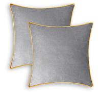 CaliTime - Set di 2 federe per cuscini in finta pelle scamosciata super morbida, con bordi in oro, per divano, letto, divano, fattoria, 52 x 50 cm, colore: grigio argento