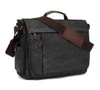 CALIYO Borsa a Tracolla da Uomo in Tela, Borsa da Scuola e Lavoro per Laptop da 15,6 pollici, Nero, L