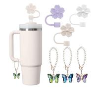 Calkkrer 3 pezzi di copertura per cannuccia di fiori, 3 pezzi di ciondoli a forma di farfalla per Stanley Cup, Stanley Tazza da 30/40 oz con manico decorazione accessori per protezione dalle perdite