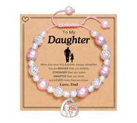 Calkkrer Bracciale Rosa Perle & Strass, Regalo Padre-Figlia, Adatto per Compleanno, Festa del papà, Momenti Speciali, Tenero Regalo per la Figlia da papà