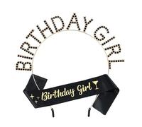 Calkkrer Happy Birthday, cerchietto per capelli con strass, corona dorata, fascia per capelli, decorazione di compleanno, per ragazze, regina, copricapo per donne